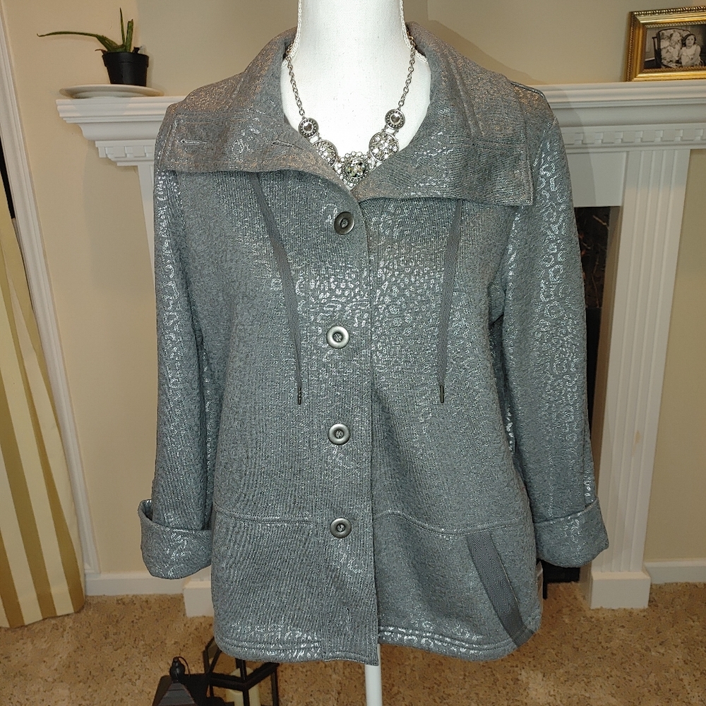 RUBY RD METALLIC FOIL LEOPARD PRINT JACKET S - Picture 3 of 6